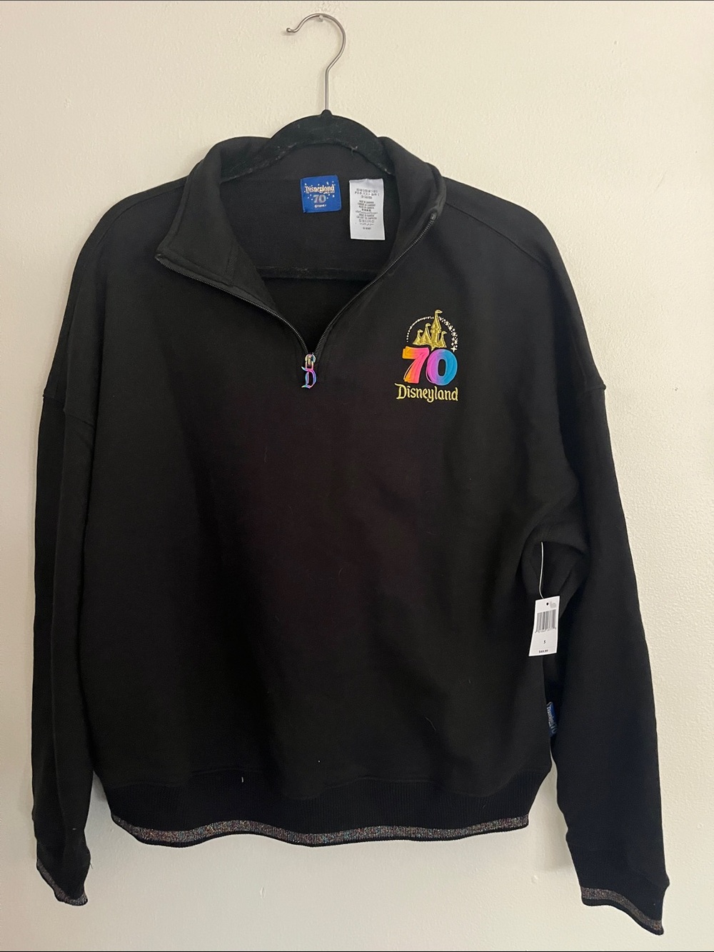 Disney Black Men's Quarter-Zip Sweatshirt with Rainbow 70 Logo